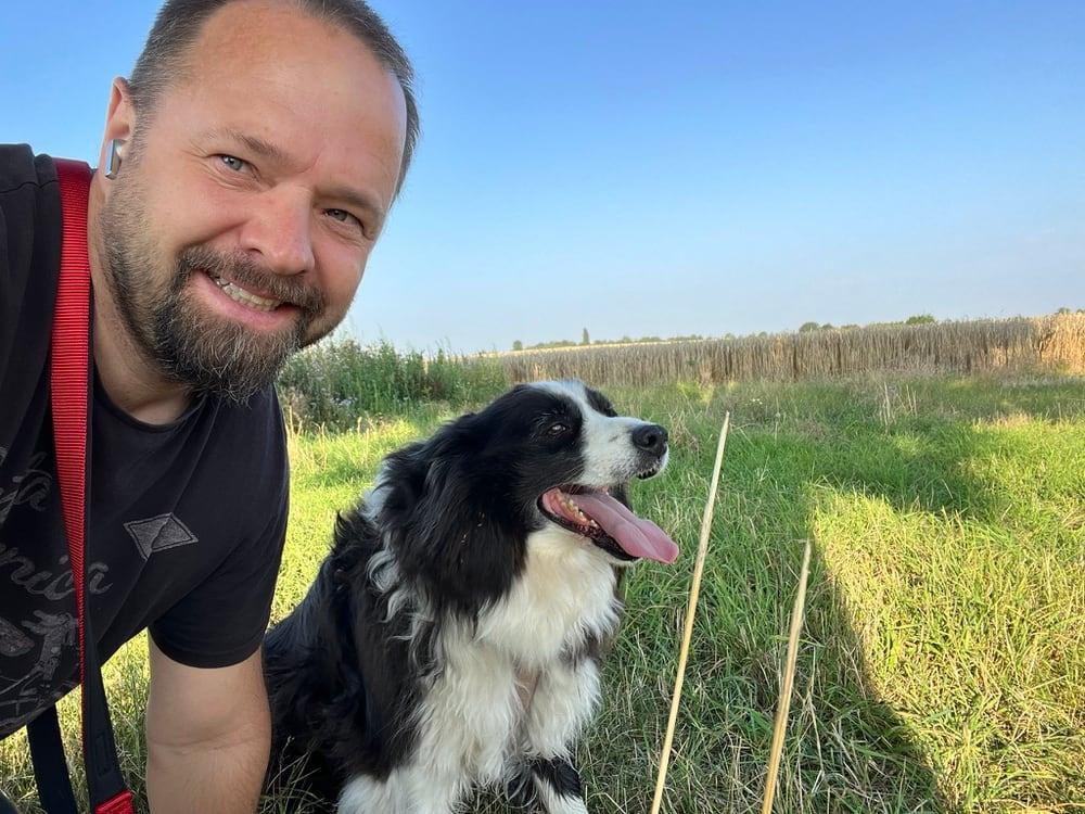 Martin Mlejnek walking his dog